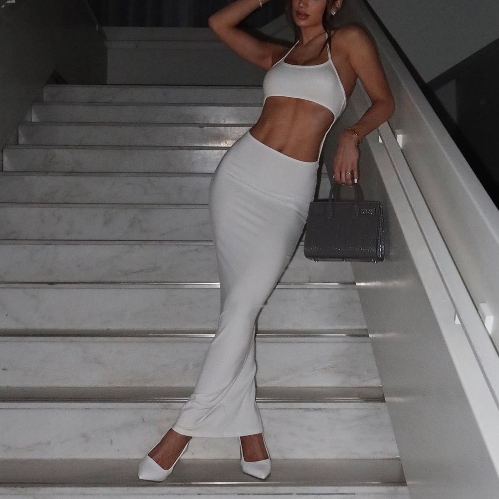 White halter midi dress size small